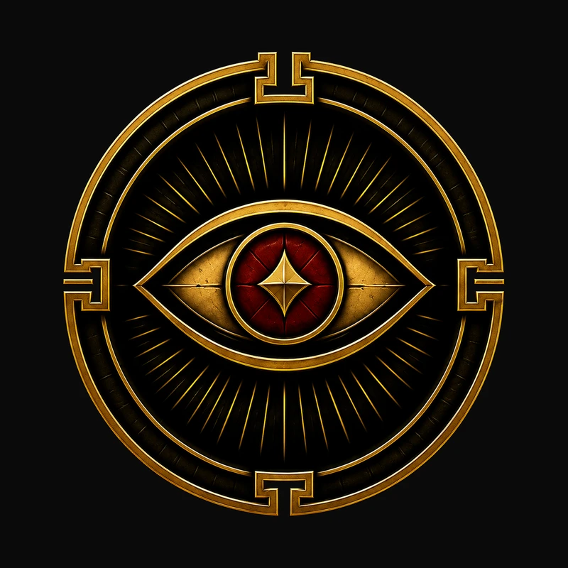 Seal 02, a Silk Gold observing eye around a Tactical Crimson center, representing Information Before Opinion.