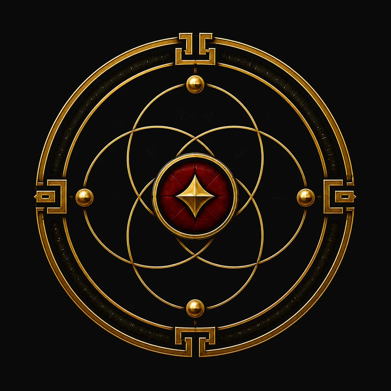 Seal 07, intersecting Silk Gold probability orbits surrounding a Tactical Crimson center, representing Probability Before Certainty.